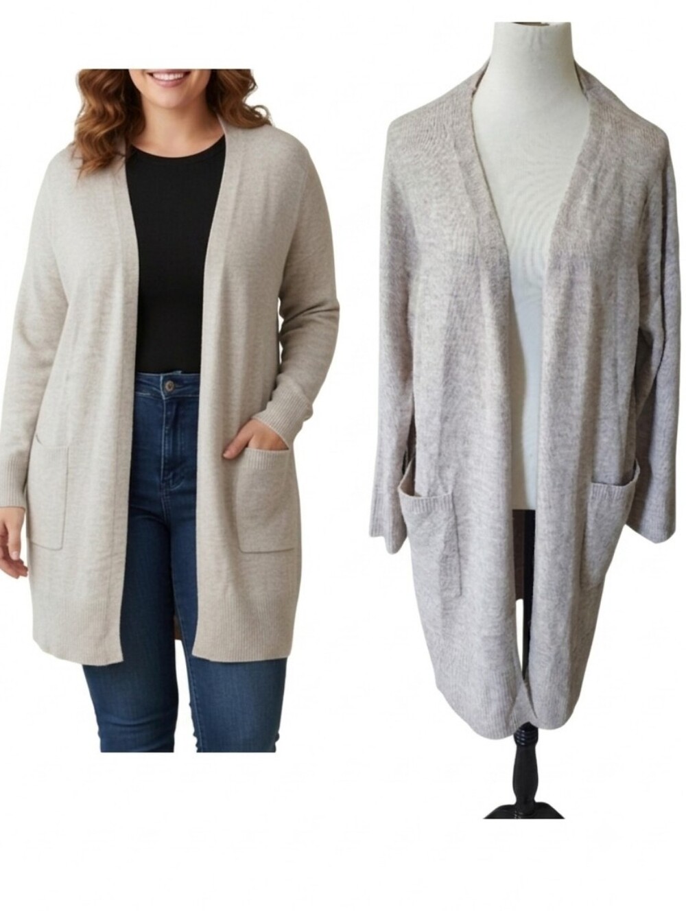 Marled plus size super soft long Beig open cardigan sweater Women's plus size 1X